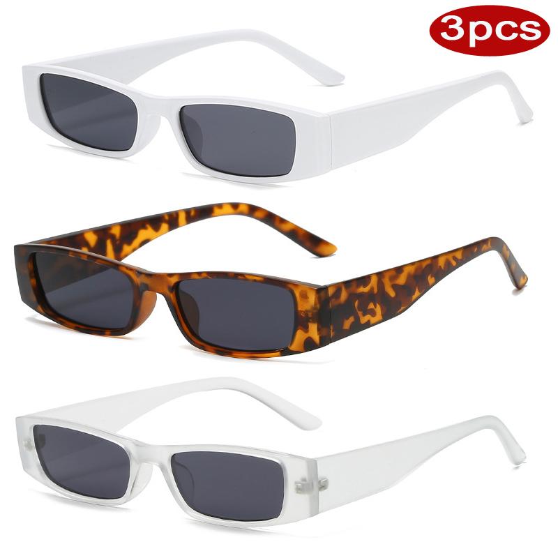 Protective Glasses 3pcs New Women Narrow Frame Square Frame Sun Glasses Simple Style UV400 Shades Black Lens Sunglasses
