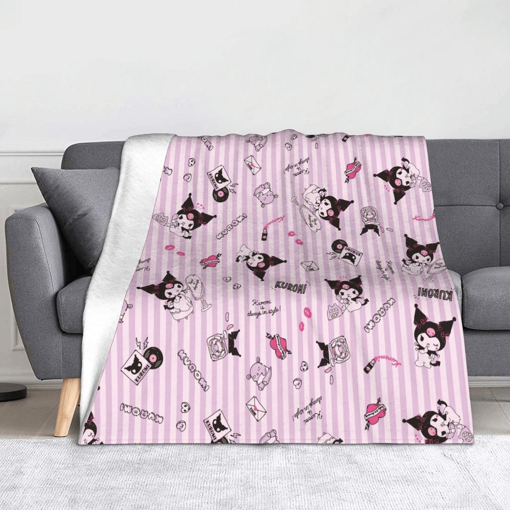 Kawaii Kuromi Anime Blanket Coral Fleece Plush Winter Multi-function Super Soft Throw Blankets for Home Office Bedspreads