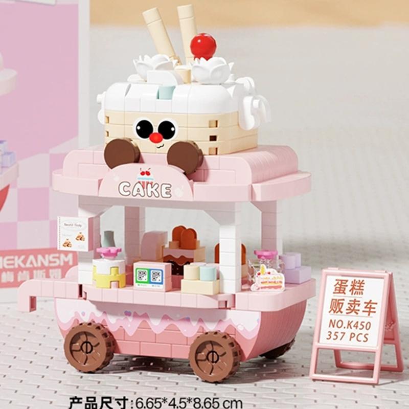 Diy Car Food Hot Dog Cart Truck Ice Cream Store Flower Hamburger Street View Building Blocks Kit Bricks Model Kids Toy Children