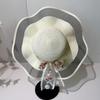 Wave edge flower woven straw hat women's summer seaside vacation sun hat large brim shading sun protection hat