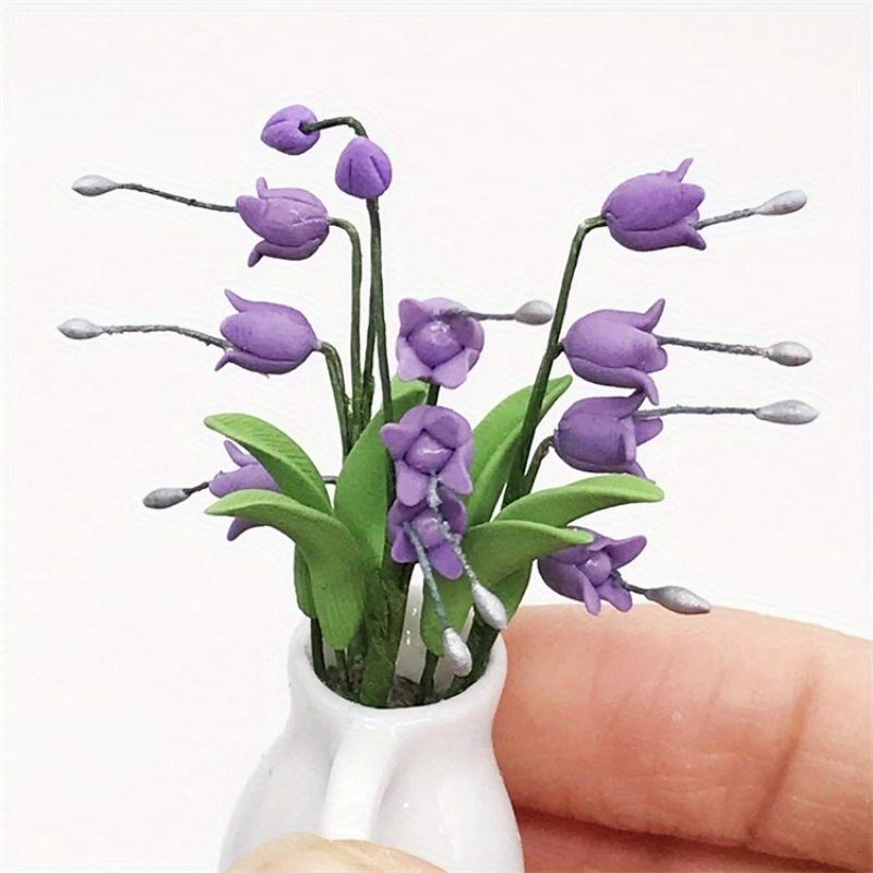 

1 шт. Миниатюрная модель цветка Белая фарфоровая ваза Фиолетовый ландыш Садовые украшения Имитация цветов и зелени Карманный 1pcs