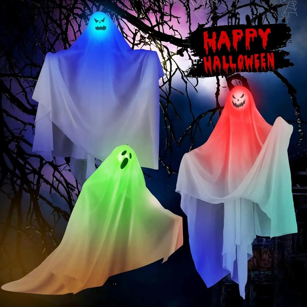 Terrifying Glowing Ghost Hanging Decor LED Escape Scene Set Door Porch Horror Prop Motion Sensitive Haunt Ready Kit