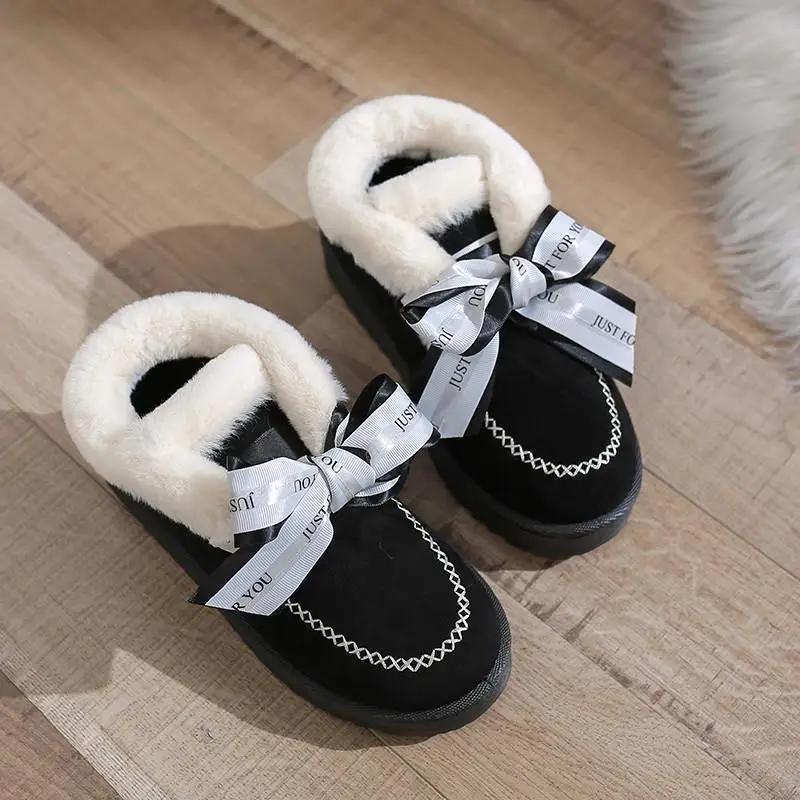 Fashion Warm Chunky Hot Furry Snow Boots Woman Winter 2024 Booties Shoe Footwear Low Platform Elastic Padded Women's Shoes on Sale Flat