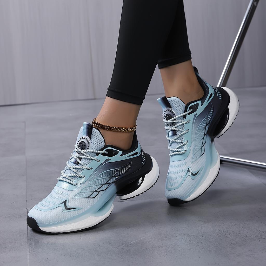 Women'S Sports Shoes, Lace Up Breathable Mesh Shock-Absorbing Running Shoes, Contrasting Color Fashionable Casual Shoes