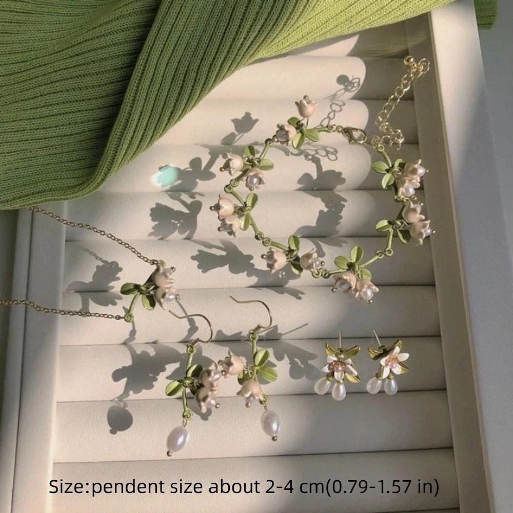 Green Lily of The Valley Jewelry Set White Lily of The Valley Earrings New Flower Necklace Gifts