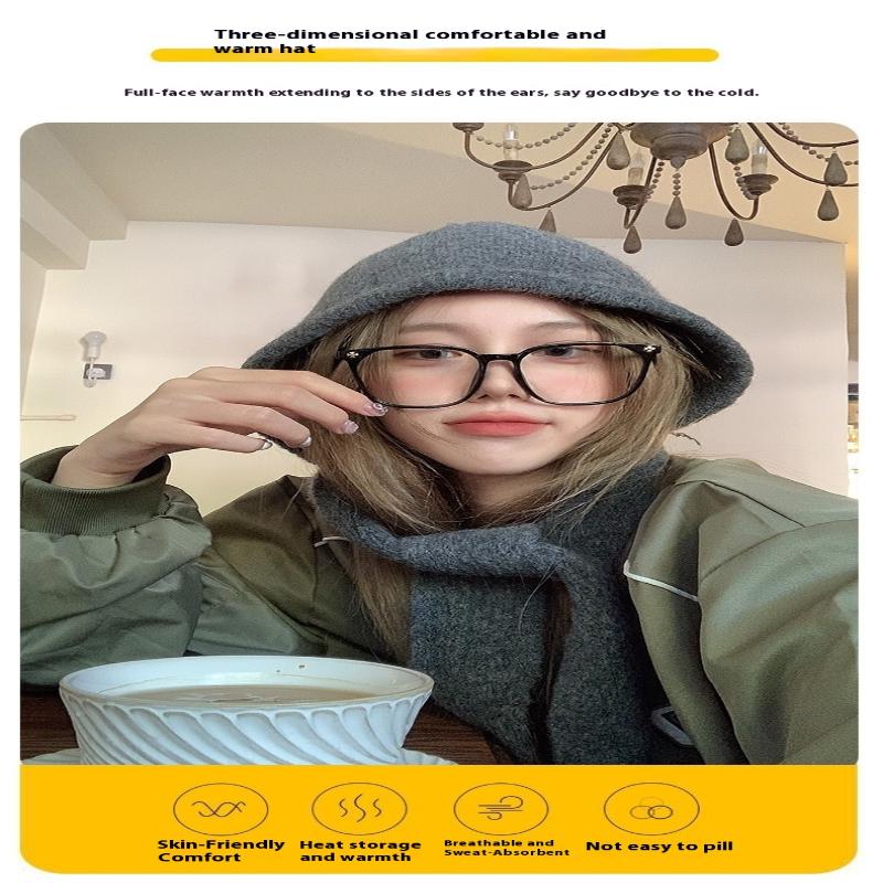 Korean Hood Scarf Balaclava Hat Ear Protection Warm Bomber Hats Women Retro Strap Bow Beanies Winter Accessories Knitted Law Hat