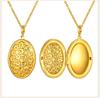Oval Round Flower Locket Necklace that Holds Pictures Photo Locket Pendant Gifts for Women