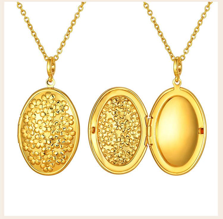 Oval Round Flower Locket Necklace that Holds Pictures Photo Locket Pendant Gifts for Women