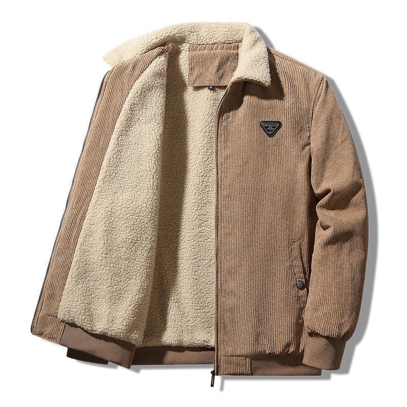 Men's High-End Fleece-Lined Corduroy Jacket - Loose, Casual, Warm Outerwear for Autumn and Winter.