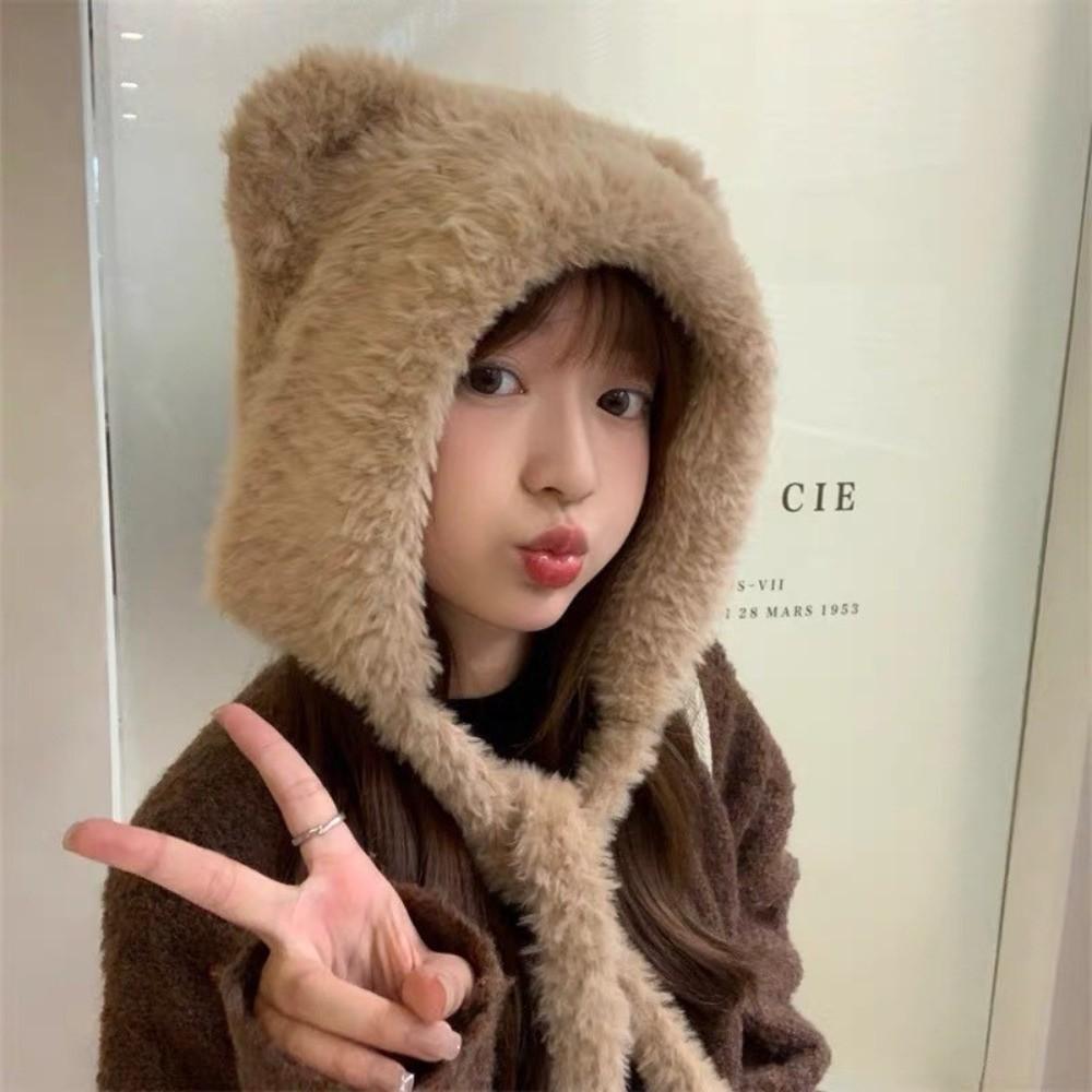 Bear Ear Knitted Woolen Hat Cold-proof Ear Protection Cap Cute Winter Bomber Hat  Outdoor