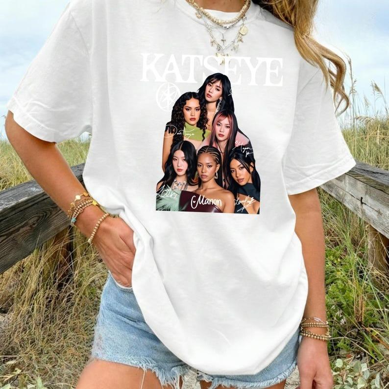 2026 Katseye Kpop Grafisk T-shirt Vintage Katseye The Beautiful Chaos Tour T-shirt Katseye Gnarly Hip Hop Streetwear Överdimensionerad T-shirt