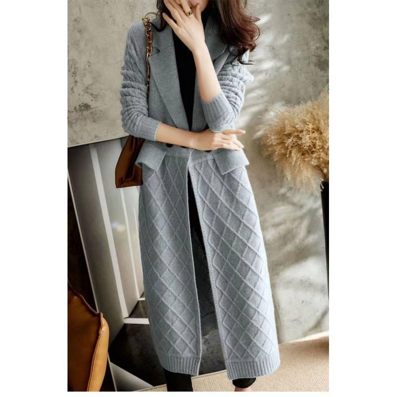 Women's Mid-Length Wool Knit Cardigan - Thickened Loose Sweater Coat for Autumn & Winter
