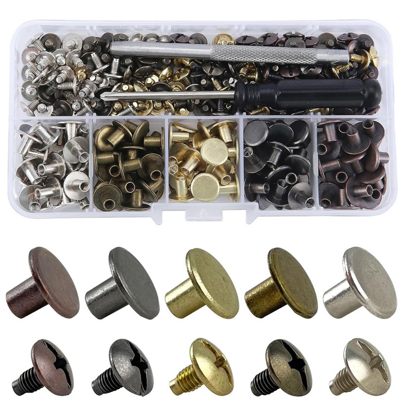 

Multipurpose 125 Set Leather Rivets and Flat Head Screws Portable Accessory for Crafting and Repairs Tools Daily Use