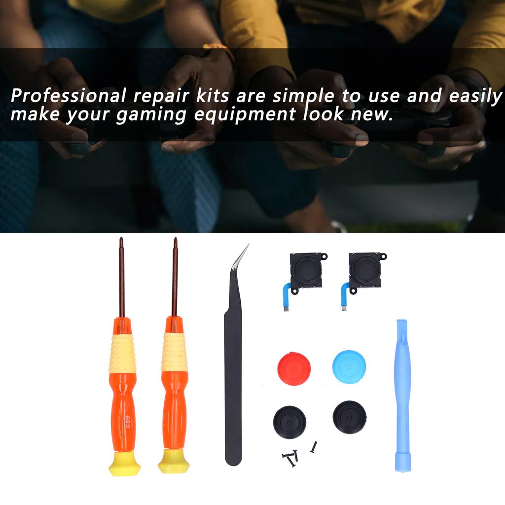 Joystick Replacement Tool Console Repair Kit with 3D Analog Joystick Screwdrivers Tweezers for N Controller(Black )