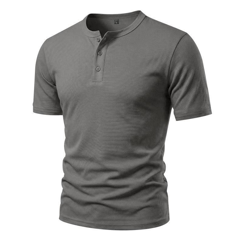 Men's Quick-dry Henley Collar Eyelet Fabric Short Sleeve T-shirt