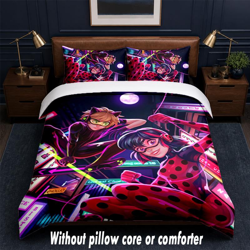 Set Biancheria da Letto Miraculous Ladybug 1 Copripiumino + 2 Federe Morbido Traspirante Biancheria da Letto per la Casa