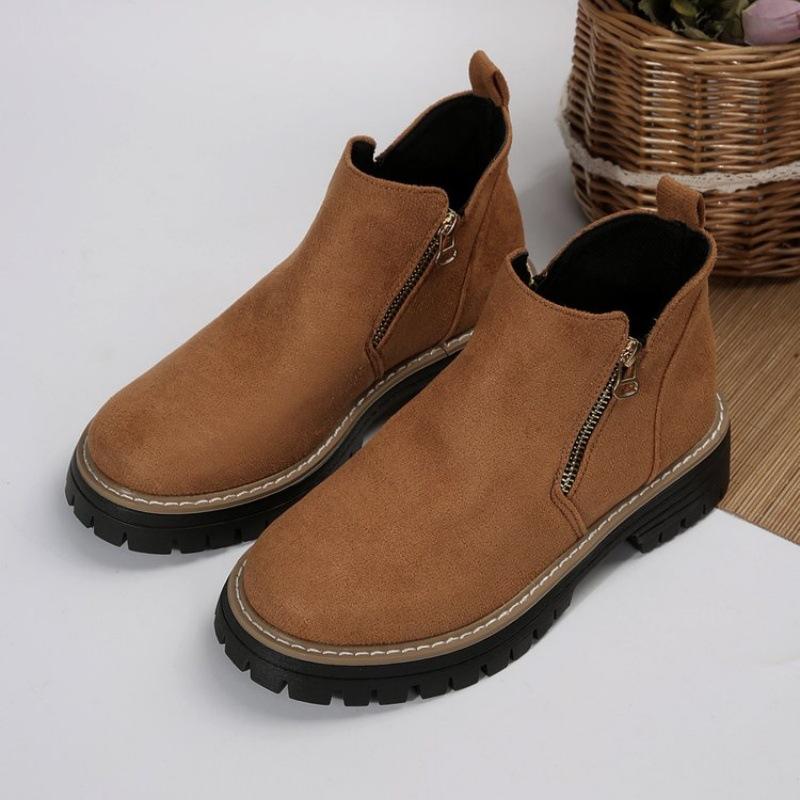 Martin Boots Short Boots Thick Heel New Autumn and Winter Foreign Trade Women's Short Boots Women's 2025 Round Head Double Zipper Shoes