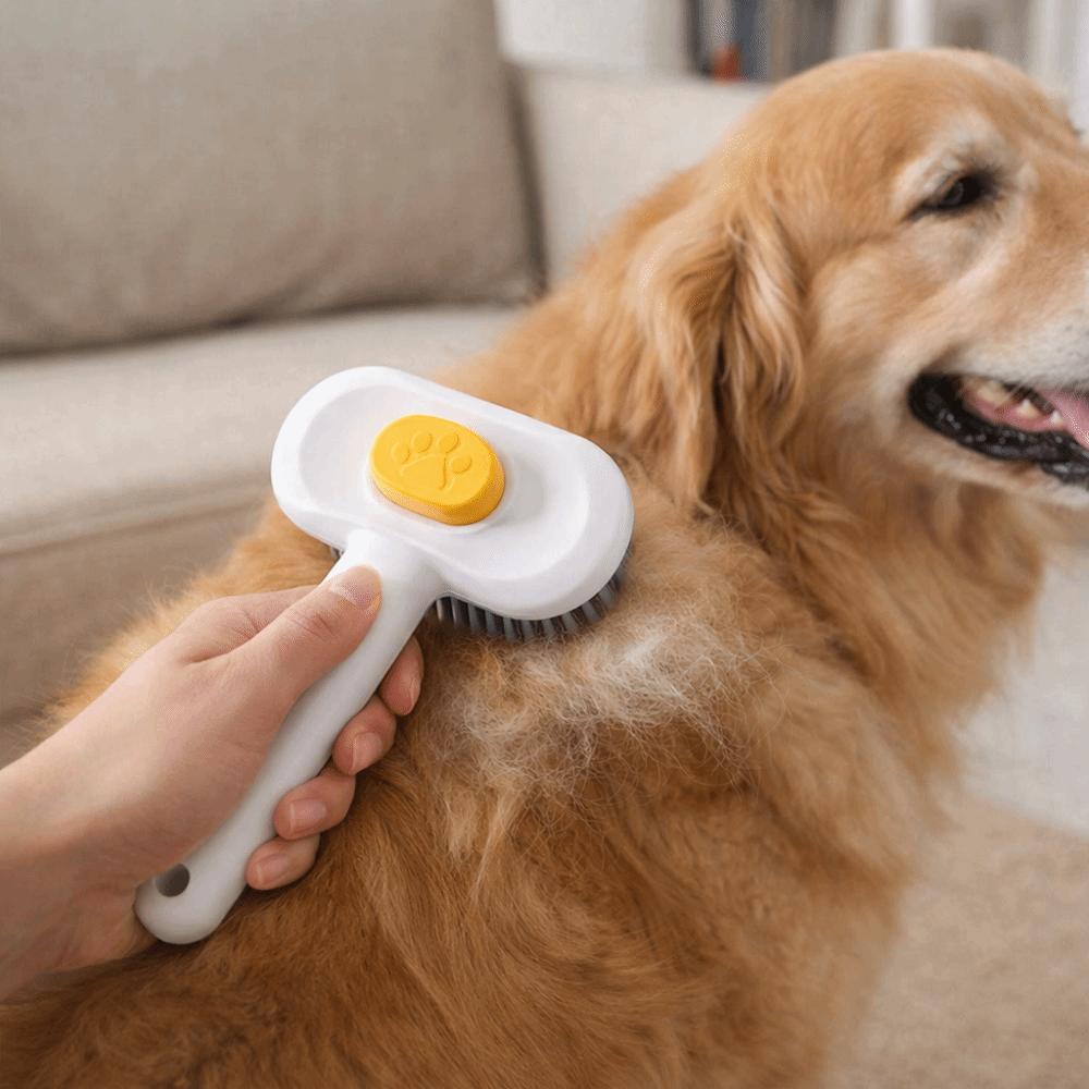One Button Automatic Pet Hair Remover Fine-toothed Comfort Grip Pet Grooming Brush Stainless Steel Cat Cleaning Comb