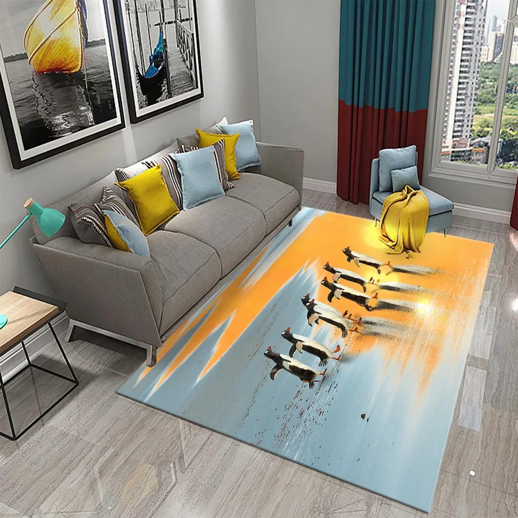 Antarctica Penguin Pattern Carpet Cute Animal Large Carpet for Living Room Bedroom Decor Area Mats Bathroom Non-slip Mat Carpet