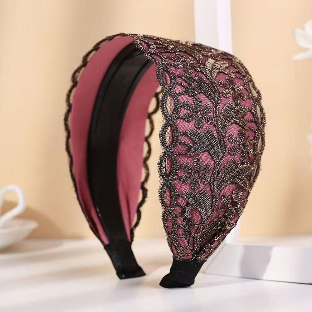 Flowers Lace Mesh Hair Band Wide Side Hollow Headwear Ins Women Lace Hairbands Girls