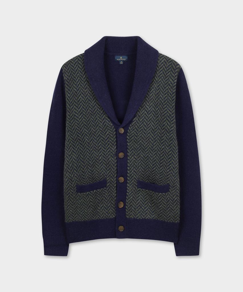Brooks Brothers Wool Herringbone Shawl Cardigan (Multi) (Bbwcmff401)