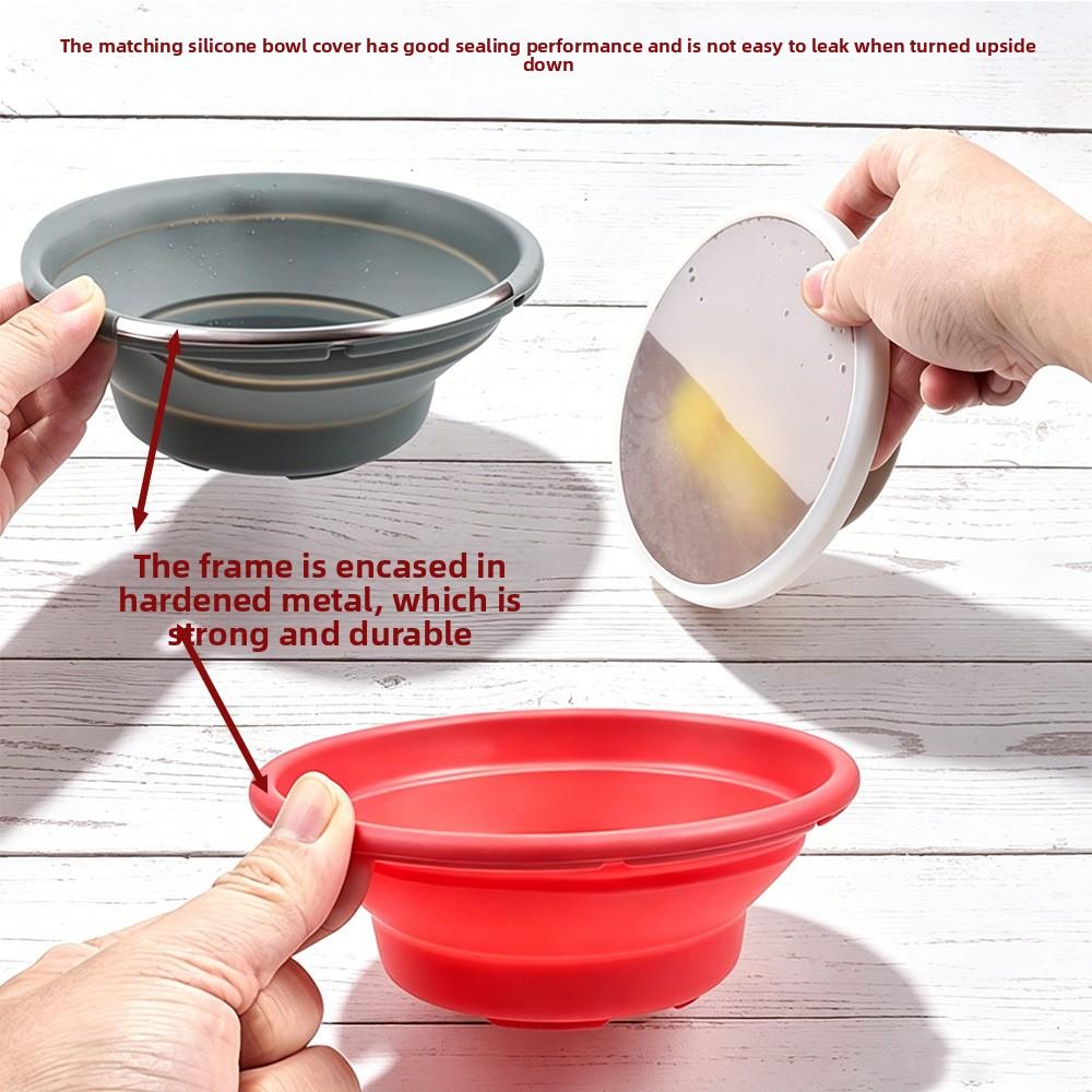 Silicone Foldable Bowl with Inner Steel Rod, Airtight Storage Bento Bowl, Microwave Safe, Ideal for Travel and Camping