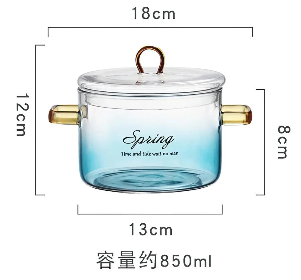 Glass Large Stew Bowl Soup Pot Dinnerware Cup 1.4L Blue Noodles Bird's Transparent Cover Nest Home Kitchen Supplies TNTL7Q