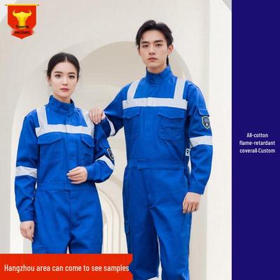 Flame Retardant Cotton Jumpsuit Set with Reflective Strips for Welders.