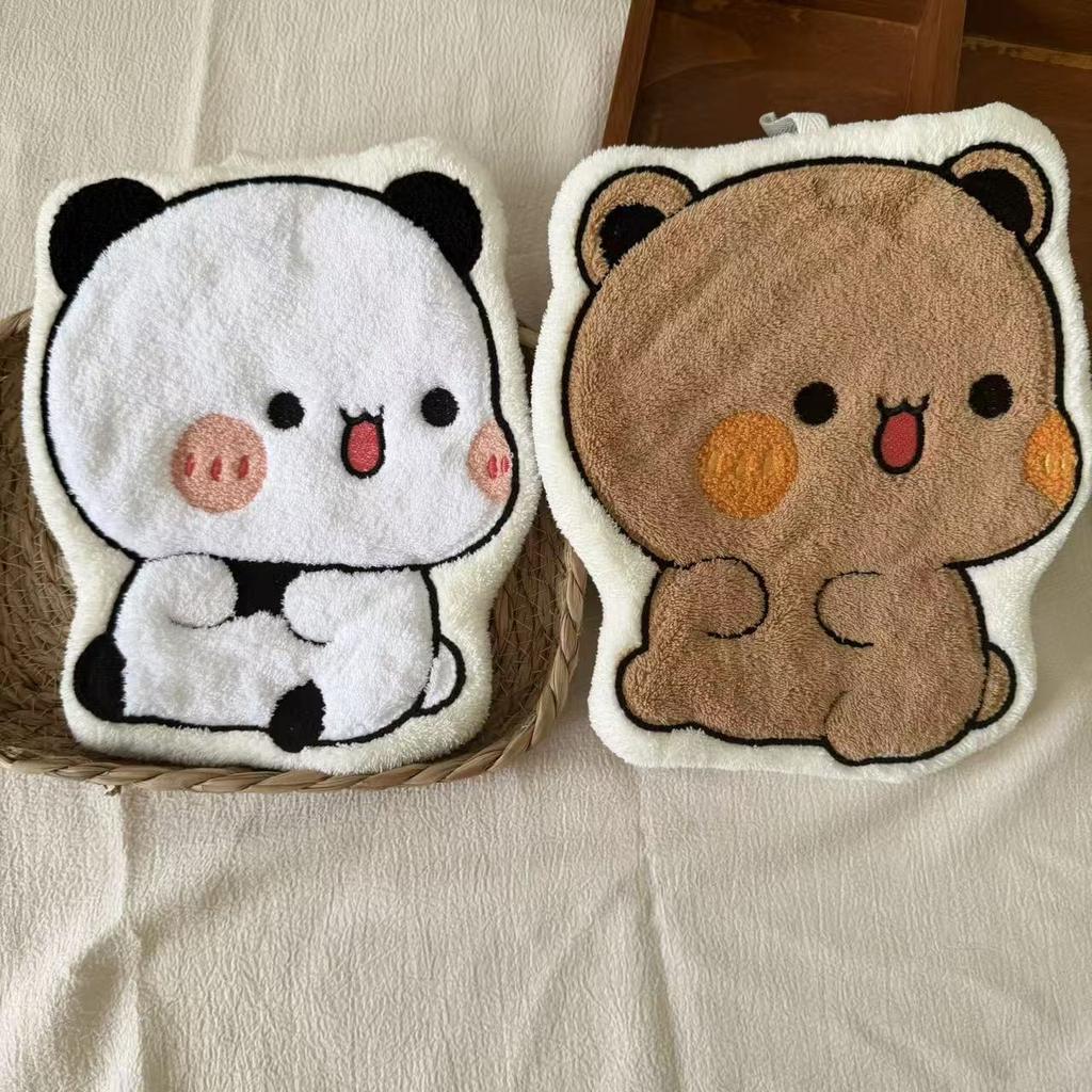 Cute Panda Bubu Dudu Cartoon ACG Decoration Soft Double Layer Thick Absorbent Coral Fleece Hanging Towel for Home and Travel