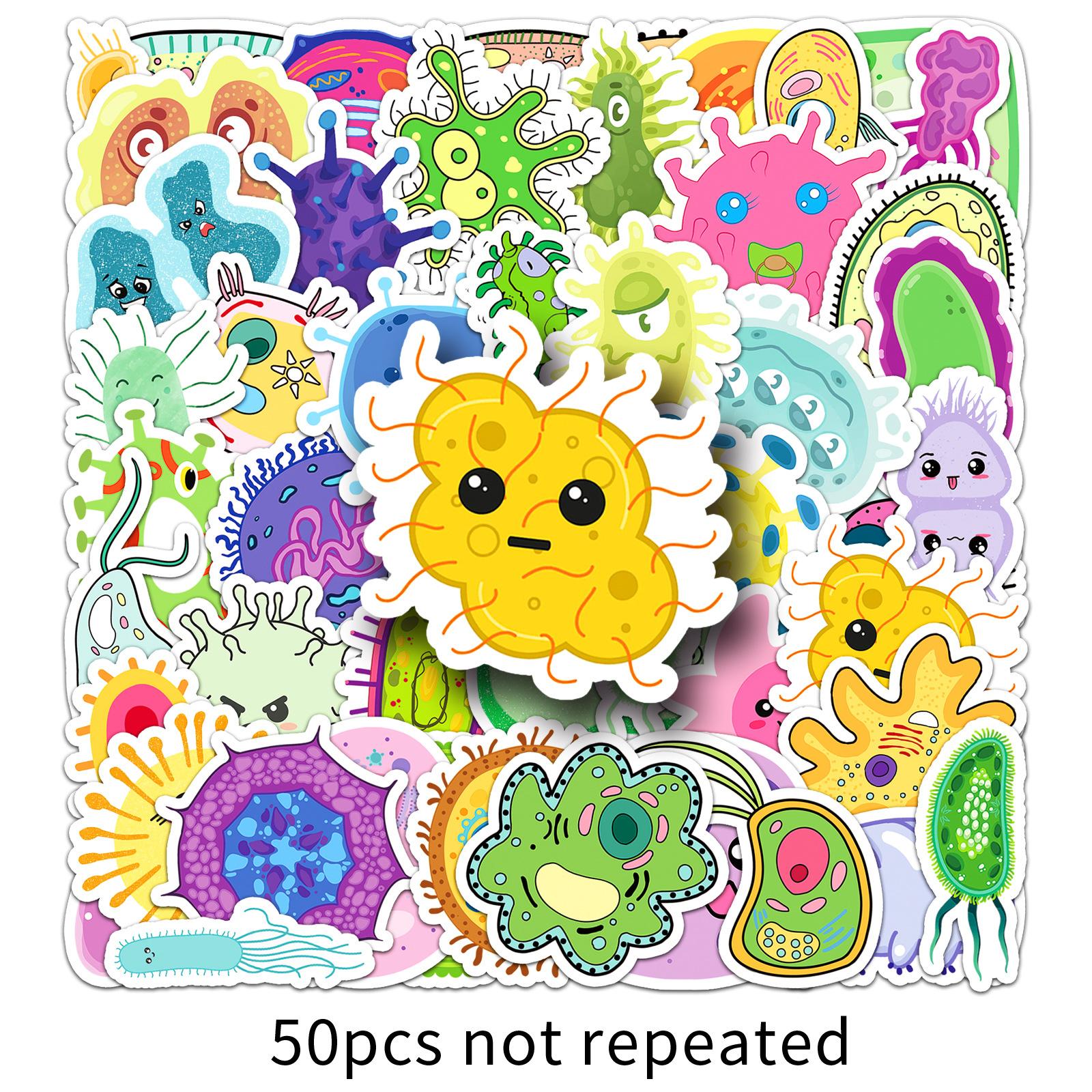 

50 Микробных Мультяшных Наклеек Персонализированные Креативные Одноклеточные Декоративные Наклейки для Чехла Мобильного Телефона Чемодана Ручного Учета