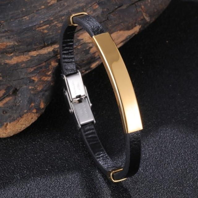 New Trendy Leather Bracelet Men Stainless Steel Handmade Bangles Male Wristband Charm Hand Jewelry Boyfriend Husband Gift Sp1037