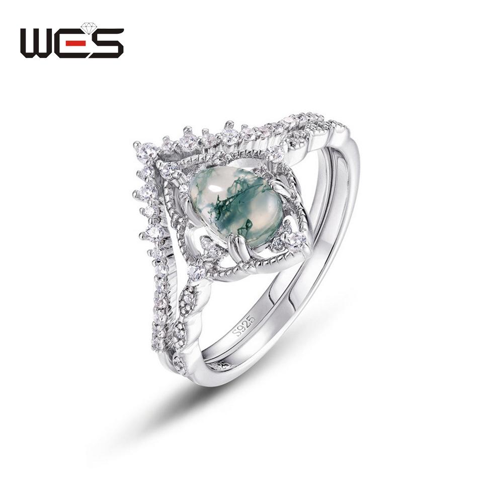 WES   CopperKite Cut Natural Moss Agate Gold Ring Sets For Woman Wedding Bridal Set Valentine Gift Jewelry