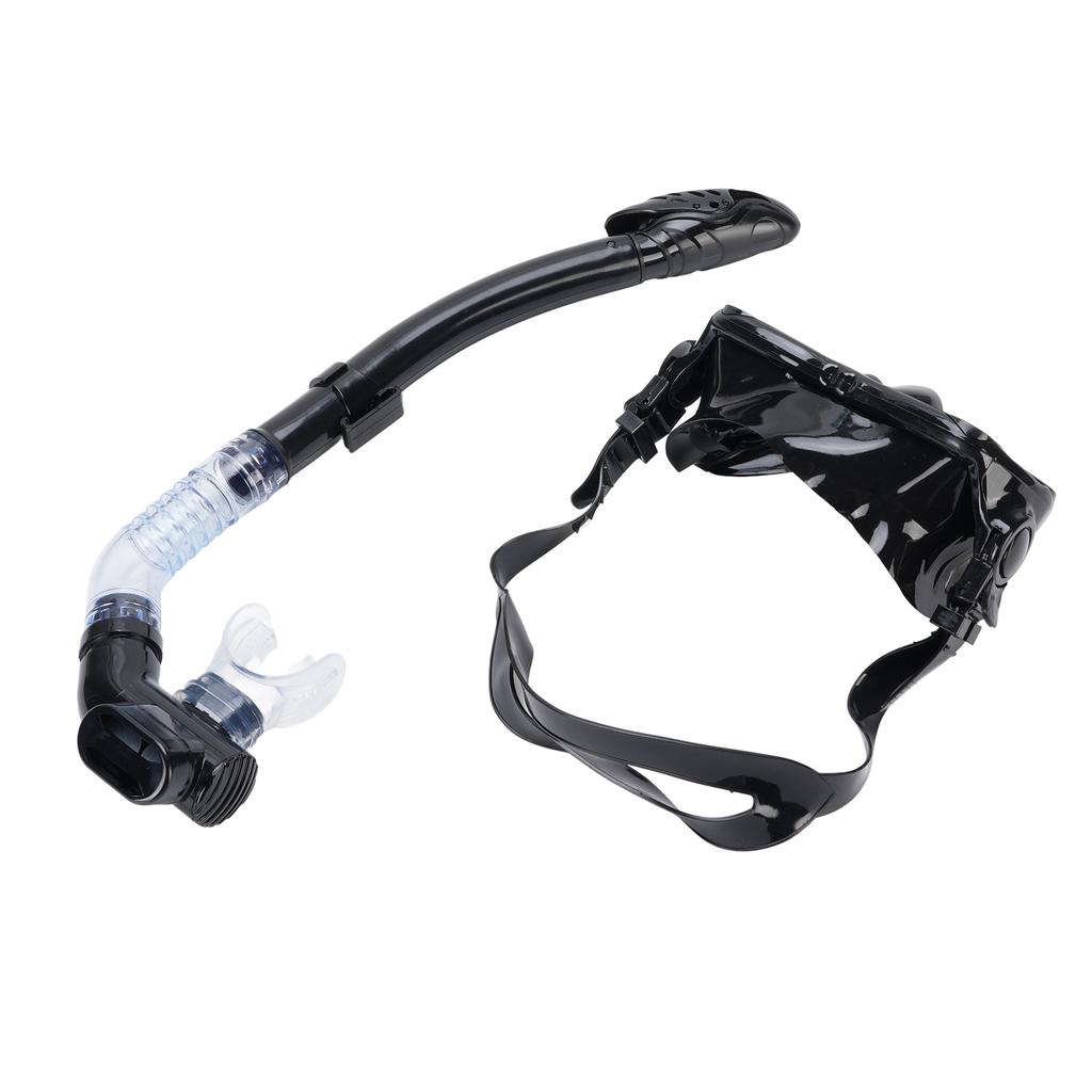 Adult Snorkel Set Wide View High Definition Tempered Glass Lens Diving Goggles and Full Dry Snorkel for Snorkeling Black