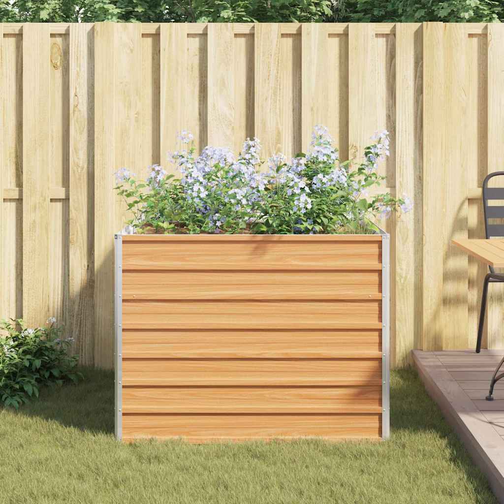 Raised Garden Bed Light Brown 100 X 100 X 77 Cm Galvanized Steel