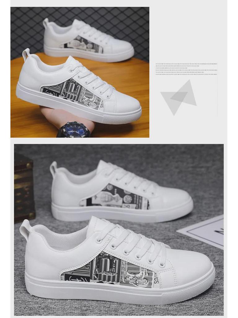 Large Size Versatile Men's Korean Style Low-Top Sneaker Casual White Shoes
