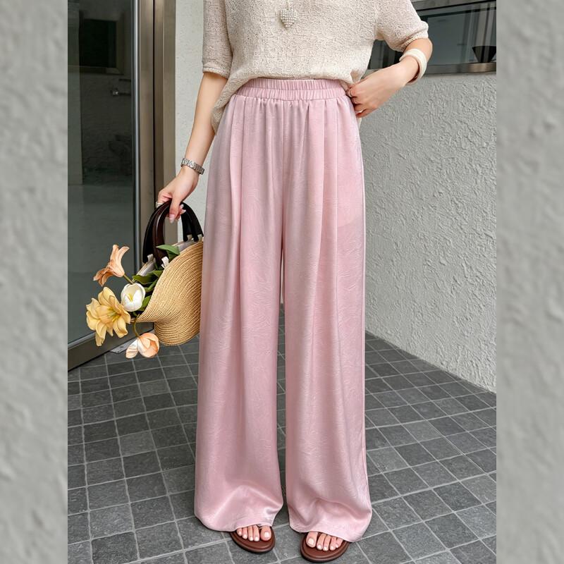 Women s High-Waisted Straight-Leg Elastic Waist Casual Pants L абрикосовый