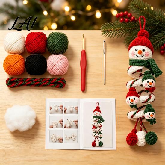 DIY Handmade Holiday Decorations Crochet Spiral Ornament Kit for Adults Beginners Christmas Craft Set Fun Winter Indoor Activities with Yarn Hook,