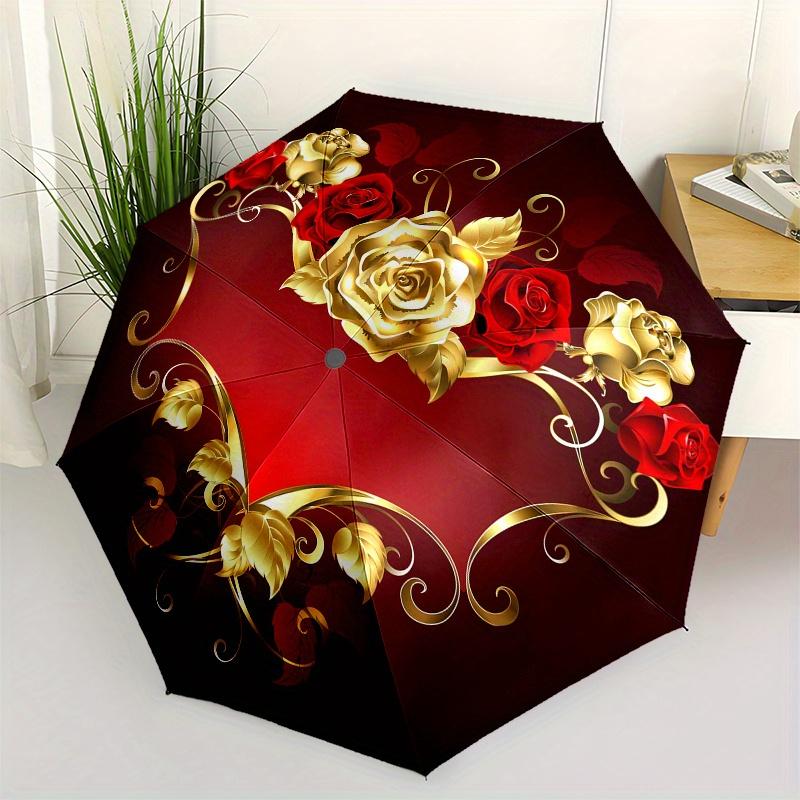 Golden Roses on Red Heart Background Circular Sticker Decal Umbrella Day Gift Y287