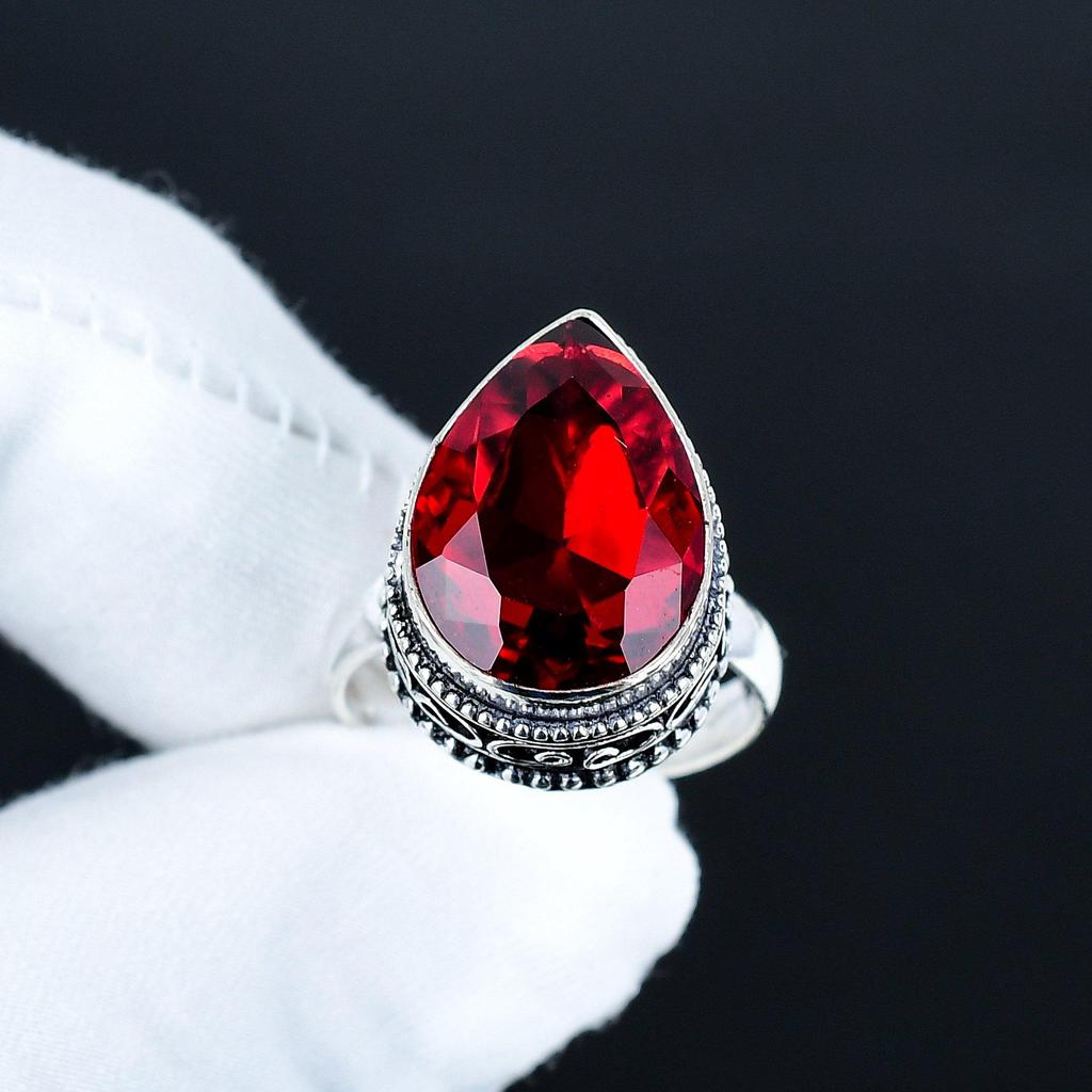 Roter Granat Edelsteinring, 925 Sterlingsilber Schmuck, Handgefertigter Ring, Roter Granat Statement Silberring, Geburtstagsgeschenke zum Geburtstag