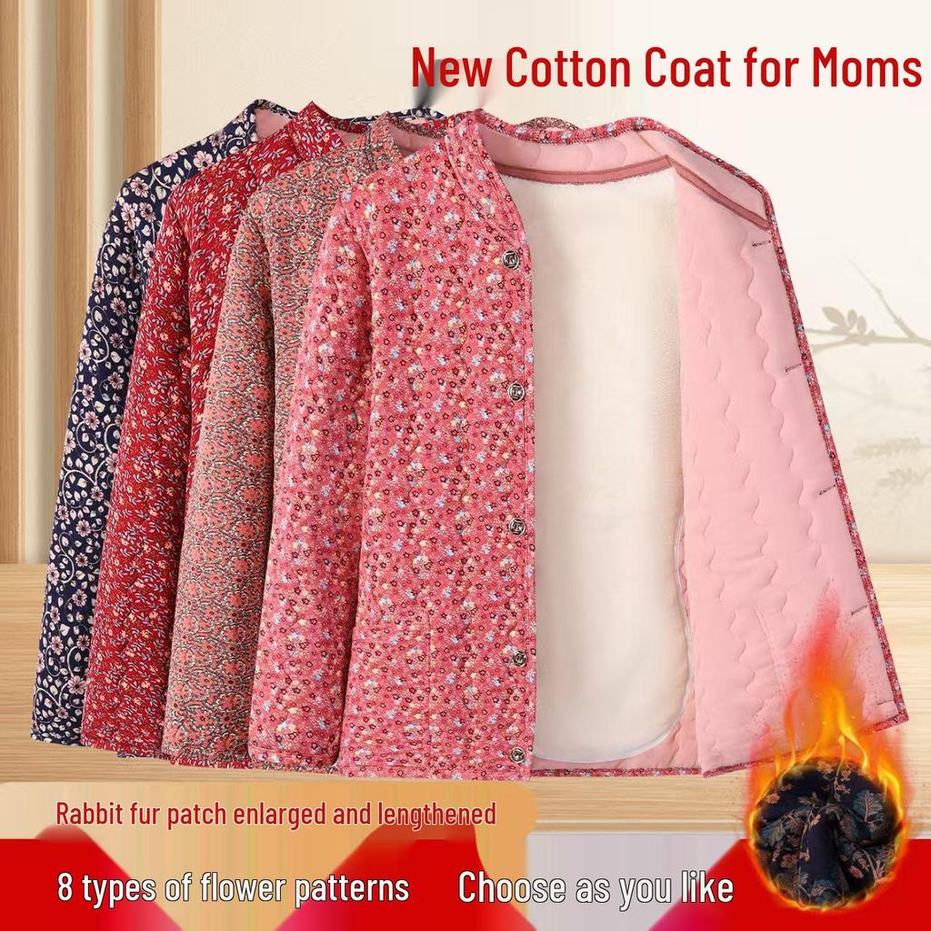Veste en coton velours d'hiver pour femmes d'âge moyen et âgées - Manteau de grand-mère chaud et ajustement élastique