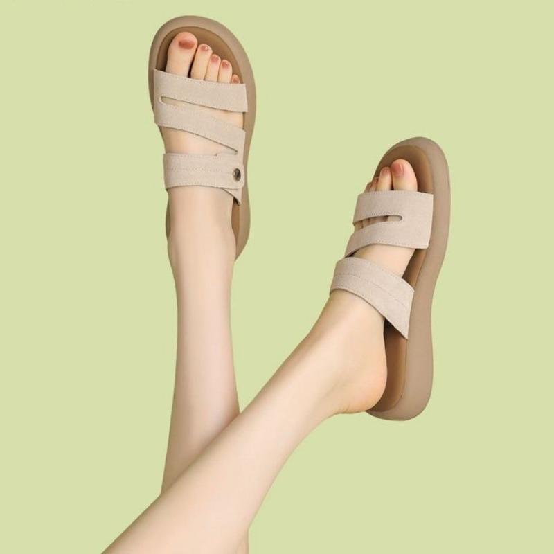 Fashion Women's Flat Slippers Summer New Round Head Thick Sole Flip-flops Soft Sole Casual Non-slip Beach Shoes