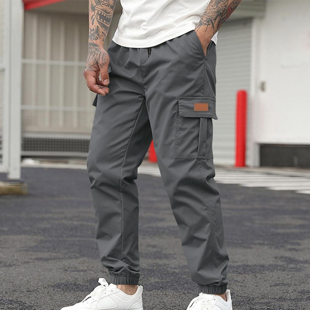 Men's Workwear Trousers, Elastic Waist Lace-up, Multi-pocket Breathable Casual Workwear Trousers