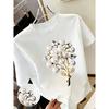 New Sweet Style Pearl and Rhinestone Bouquet Print Short Sleeve Round Neck Shirt T Women's T Shirt Suitable for Casual Outings In Spring and