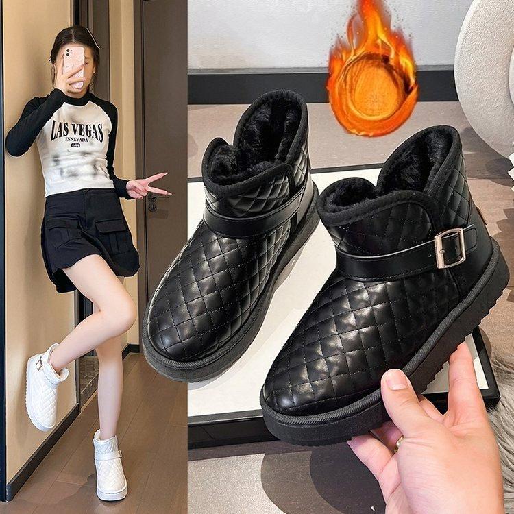 Women's One Foot Stirrup Large Size Soft Sole Winter Warm Anti-slip Fur One Snow Boots Padded Lined Ankle Boots Anti-slip Sports Cotton Boots