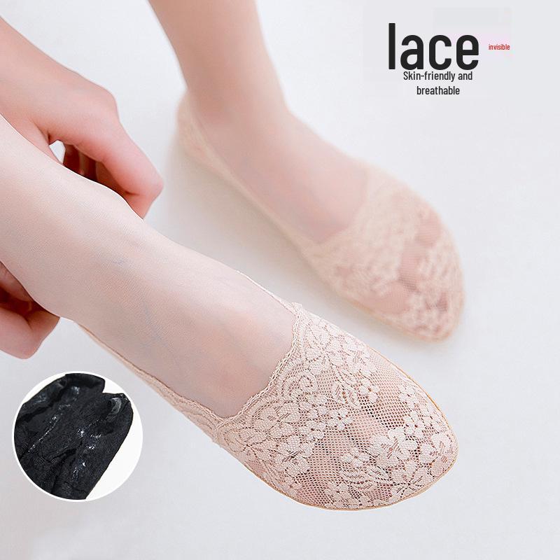 Women's Invisible Lace Boat Socks - Low Cut, Anti-Odor, Non-Slip, Cotton Bottom, Ice Silk, No-Show, Summer