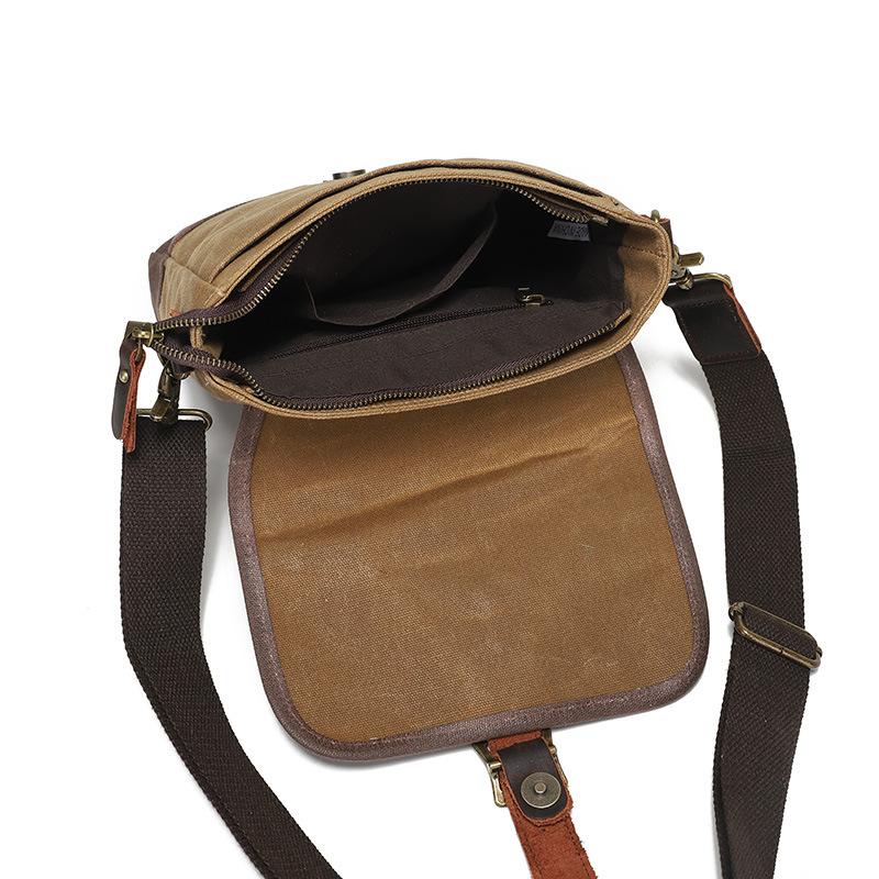 Vintage Canvas Shoulder Bag Fashion Crossbody Bag Wear-resistant Small Chest Bag Men's Leather Briefcase