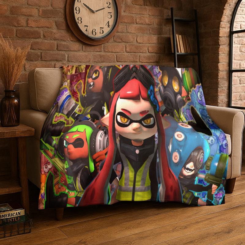 funny Splatoon 3 Cartoon Game Flannel Blanket Soft Warm Throw Blanket for Bedroom Living Room Bed Travel Camping Picnic Gift