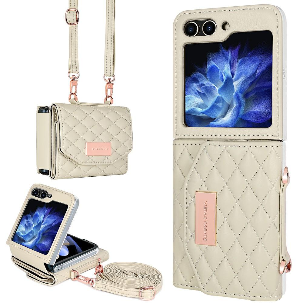 For Samsung Galaxy Z Flip7 FE 5G/Z Flip6 5G Case with Shoulder Strap PU+PC Wallet Phone Cover Built-In Back Screen Film