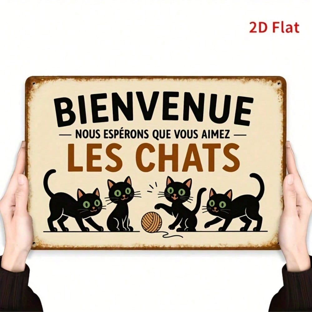 

Vintage French Cat BIENVENUE Metal Wall Art Decor for Living Room Kitchen