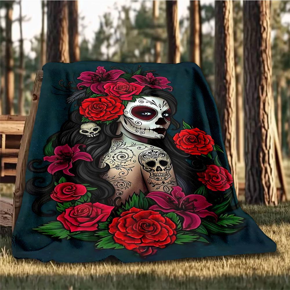 Zucker Totenkopf Outdoor-Decke, Weiche und bequeme Decke, Lässige warme Outdoor-Decke, Camping Reise Decke, Gutes Geburtstagsgeschenk 1165